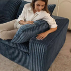 157.6 Divano Blue Cloud in Tessuto a Coste con Sedute Profonde e 1 Pouf, Design a Doppio Strato con Cuscino Rimovibile Combinazione Fai da Te Senza Montaggio