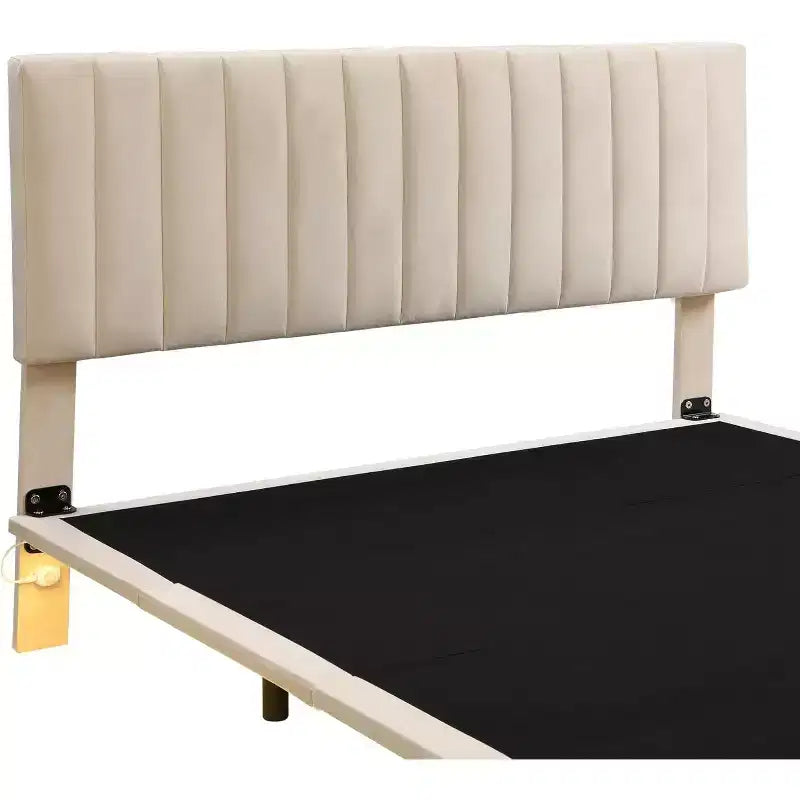 Acekool Moderno Letto Matrimoniale Queen Size Fluttuante con Luci Notturne a Sensore di Movimento, Piattaforma Imbottita, Senza Rumore, Beige