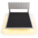 Acekool Moderno Letto Matrimoniale Queen Size Fluttuante con Luci Notturne a Sensore di Movimento, Piattaforma Imbottita, Senza Rumore, Beige