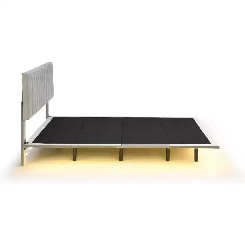 Acekool Moderno Letto Matrimoniale Queen Size Fluttuante con Luci Notturne a Sensore di Movimento, Piattaforma Imbottita, Senza Rumore, Beige