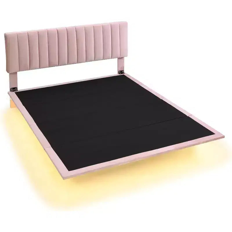 Acekool Moderno Letto Matrimoniale Queen Size Fluttuante con Luci Notturne a Sensore di Movimento, Piattaforma Imbottita, Senza Rumore, Beige