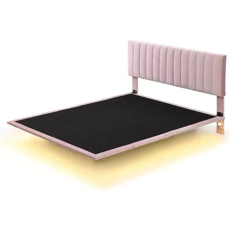 Acekool Moderno Letto Matrimoniale Queen Size Fluttuante con Luci Notturne a Sensore di Movimento, Piattaforma Imbottita, Senza Rumore, Beige