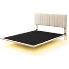 Acekool Moderno Letto Matrimoniale Queen Size Fluttuante con Luci Notturne a Sensore di Movimento, Piattaforma Imbottita, Senza Rumore, Beige