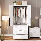 Acekool 70 Armadio con ante in rattan - Armadio a piantana con 3 cassetti e asta appendiabiti (bianco/nero/colore legno)