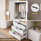 Acekool 70 Armadio con ante in rattan - Armadio a piantana con 3 cassetti e asta appendiabiti (bianco/nero/colore legno)