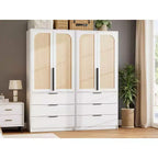 Acekool 70 Armadio con ante in rattan - Armadio a piantana con 3 cassetti e asta appendiabiti (bianco/nero/colore legno)
