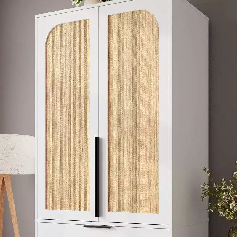 Acekool 70 Armadio con ante in rattan - Armadio a piantana con 3 cassetti e asta appendiabiti (bianco/nero/colore legno)