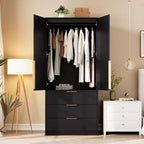 Acekool 70 Armadio con ante in rattan - Armadio a piantana con 3 cassetti e asta appendiabiti (bianco/nero/colore legno)