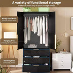 Acekool 70 Armadio con ante in rattan - Armadio a piantana con 3 cassetti e asta appendiabiti (bianco/nero/colore legno)