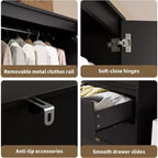 Acekool 70 Armadio con ante in rattan - Armadio a piantana con 3 cassetti e asta appendiabiti (bianco/nero/colore legno)