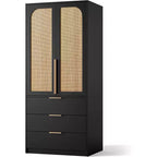Acekool 70 Armadio con ante in rattan - Armadio a piantana con 3 cassetti e asta appendiabiti (bianco/nero/colore legno)