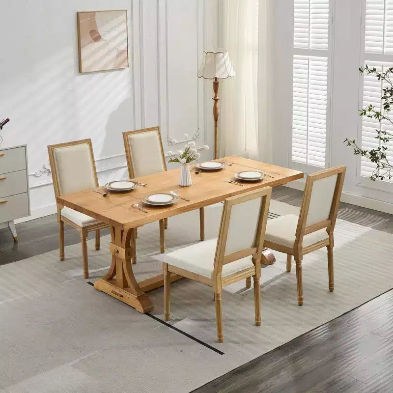 CLIHOME Set di 2 sedie in stile francese, sedie da pranzo Louis con schienale quadrato e struttura in legno massiccio