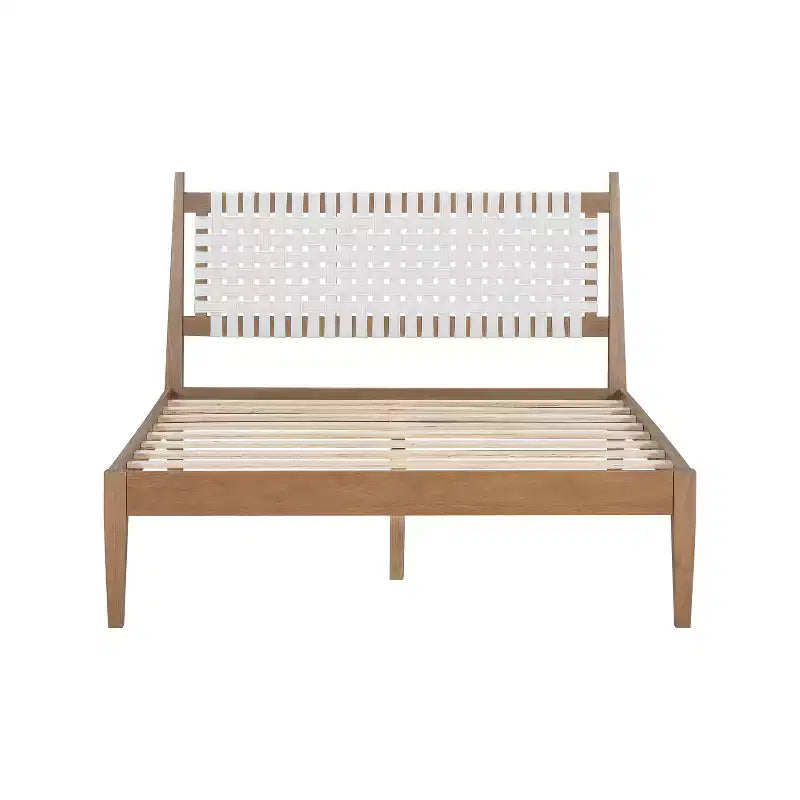 Christopher Knight Home Letto a piattaforma matrimoniale Callista in legno con testiera intrecciata in ecopelle