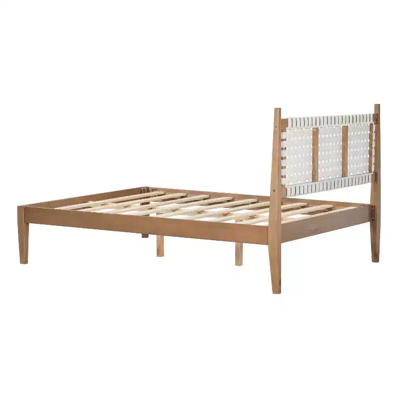 Christopher Knight Home Letto a piattaforma matrimoniale Callista in legno con testiera intrecciata in ecopelle
