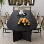 PexFix 67 x 33,5 Tavolo da pranzo in legno massello nero stile fattoria con gambe a V e piano in legno ovale per sale da pranzo moderne e riunioni di famiglia
