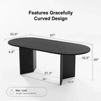 PexFix 67 x 33,5 Tavolo da pranzo in legno massello nero stile fattoria con gambe a V e piano in legno ovale per sale da pranzo moderne e riunioni di famiglia