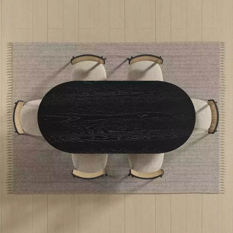 PexFix 67 x 33,5 Tavolo da pranzo in legno massello nero stile fattoria con gambe a V e piano in legno ovale per sale da pranzo moderne e riunioni di famiglia