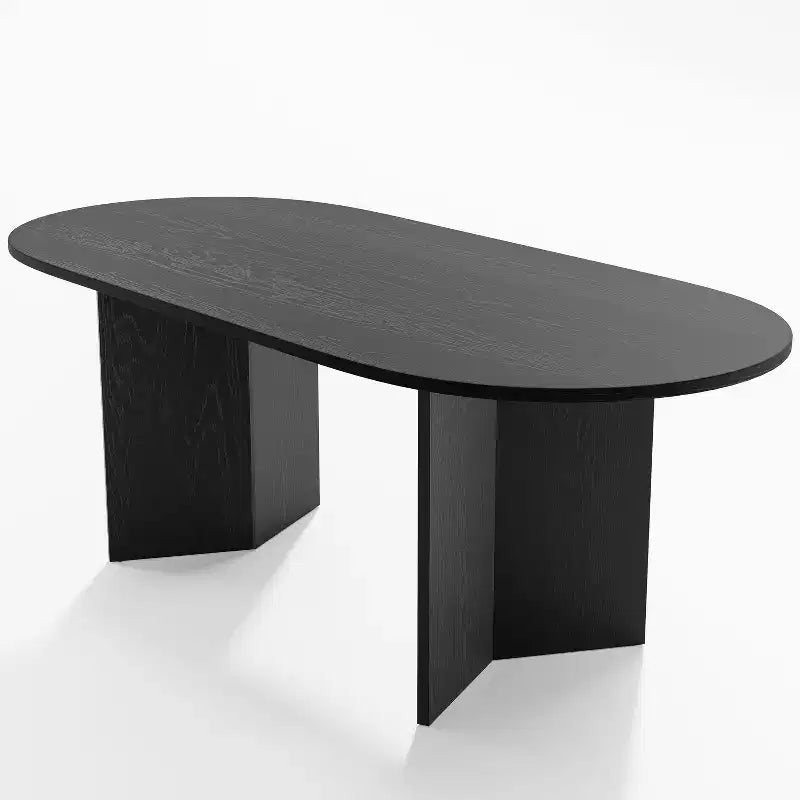 PexFix 67 x 33,5 Tavolo da pranzo in legno massello nero stile fattoria con gambe a V e piano in legno ovale per sale da pranzo moderne e riunioni di famiglia