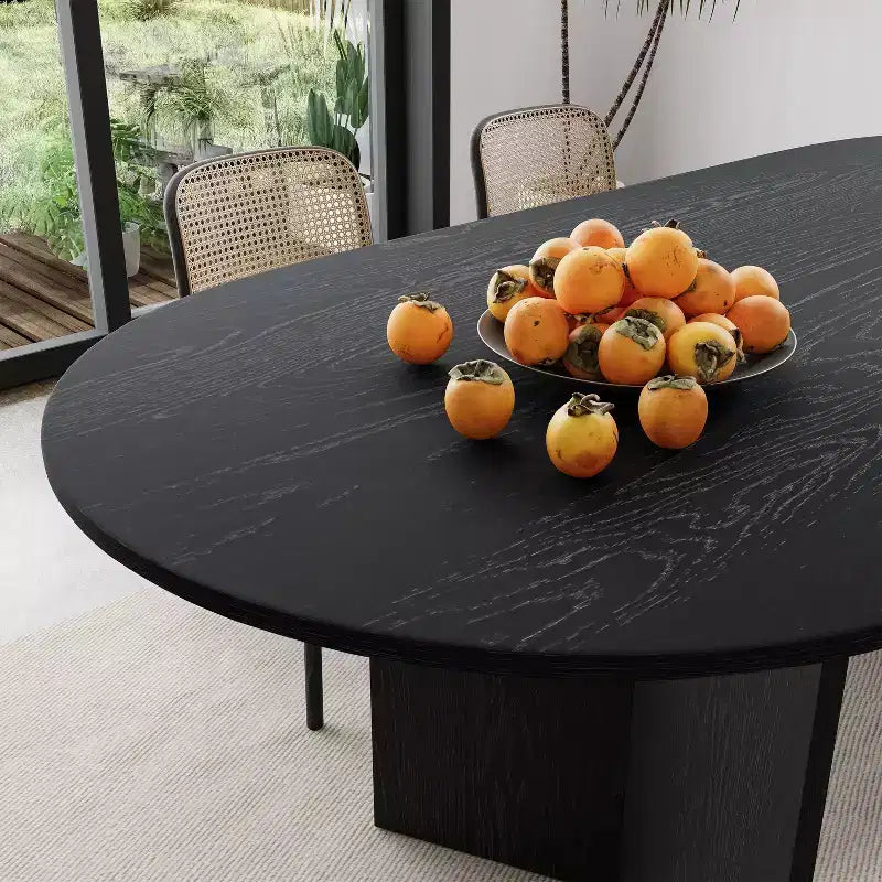 PexFix 67 x 33,5 Tavolo da pranzo in legno massello nero stile fattoria con gambe a V e piano in legno ovale per sale da pranzo moderne e riunioni di famiglia