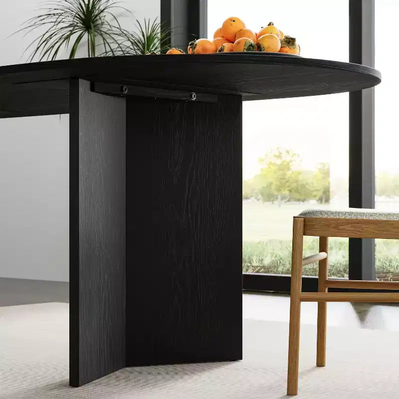 PexFix 67 x 33,5 Tavolo da pranzo in legno massello nero stile fattoria con gambe a V e piano in legno ovale per sale da pranzo moderne e riunioni di famiglia