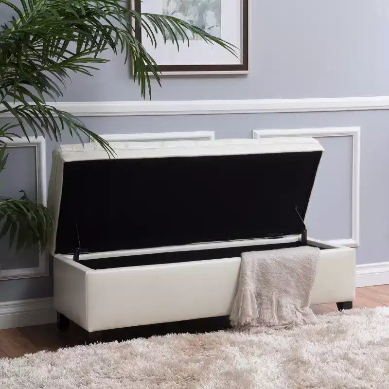 GDFStudio Heathbrooke Pouf contenitore imbottito in ecopelle trapuntata contemporanea