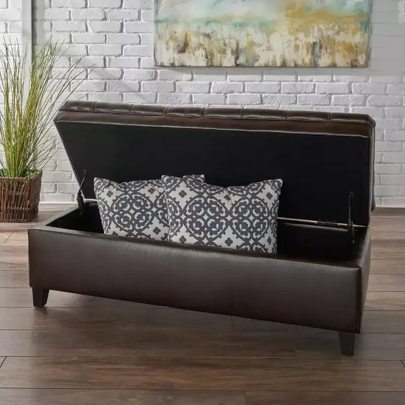 GDFStudio Heathbrooke Pouf contenitore imbottito in ecopelle trapuntata contemporanea