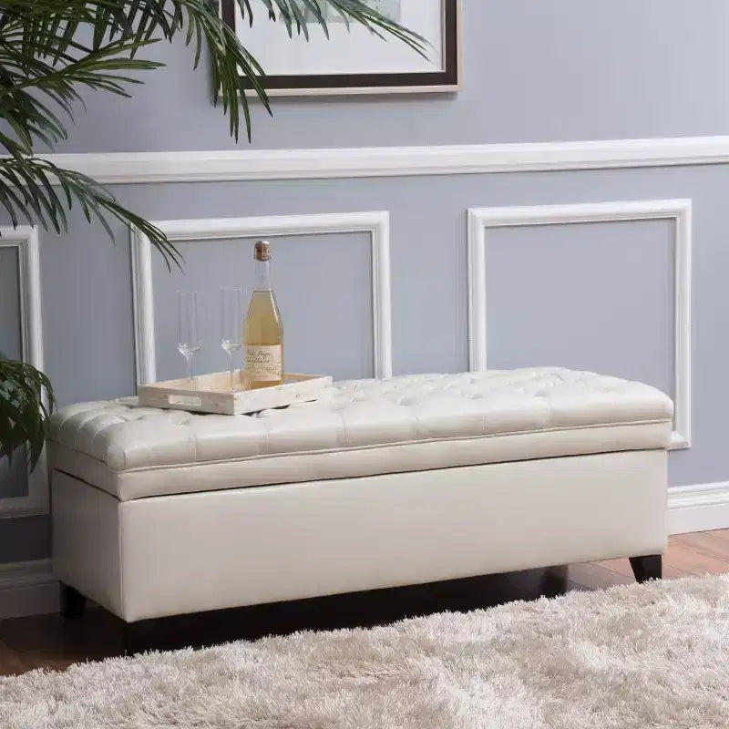 GDFStudio Heathbrooke Pouf contenitore imbottito in ecopelle trapuntata contemporanea