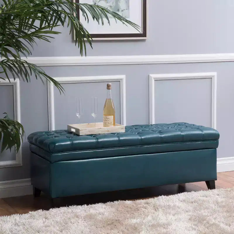 GDFStudio Heathbrooke Pouf contenitore imbottito in ecopelle trapuntata contemporanea