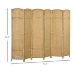 MAYEERTY Divisorio pieghevole a 6 pannelli per la privacy, divisorio per ambienti alto 1,7 m, autoportante, per casa, ufficio, camera da letto, legno naturale