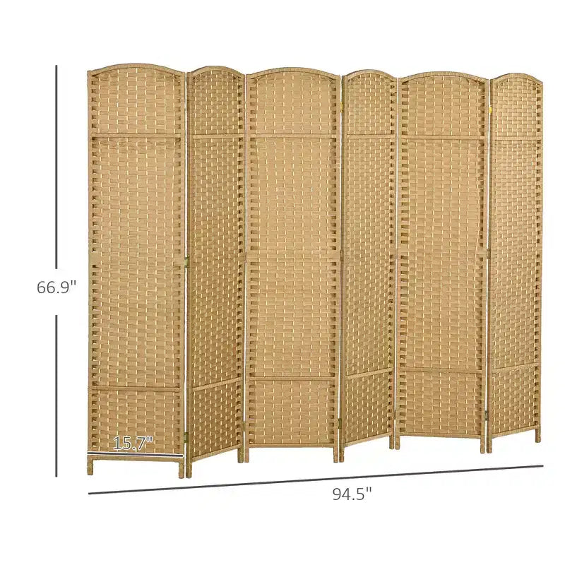 MAYEERTY Divisorio pieghevole a 6 pannelli per la privacy, divisorio per ambienti alto 1,7 m, autoportante, per casa, ufficio, camera da letto, legno naturale