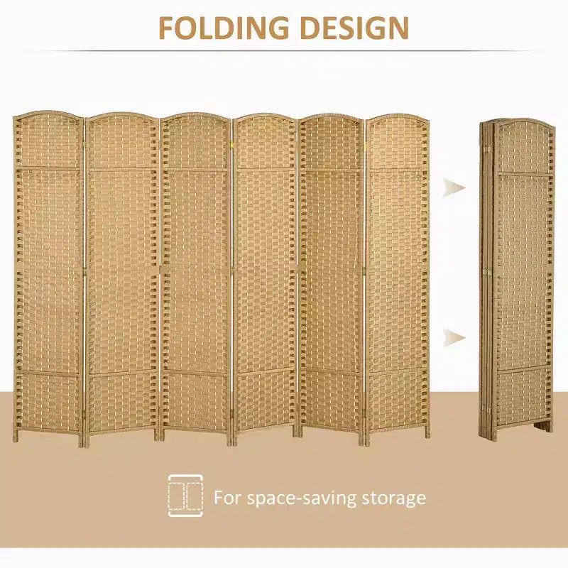 MAYEERTY Divisorio pieghevole a 6 pannelli per la privacy, divisorio per ambienti alto 1,7 m, autoportante, per casa, ufficio, camera da letto, legno naturale