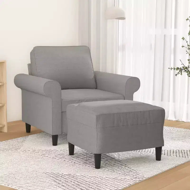 vidaXL Poltrona singola in tessuto grigio chiaro con poggiapiedi - Seduta resistente 100% poliestere per soggiorno, camera da letto, salotto - 36,2 x 30,3 x 31,5