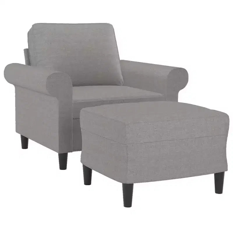 vidaXL Poltrona singola in tessuto grigio chiaro con poggiapiedi - Seduta resistente 100% poliestere per soggiorno, camera da letto, salotto - 36,2 x 30,3 x 31,5