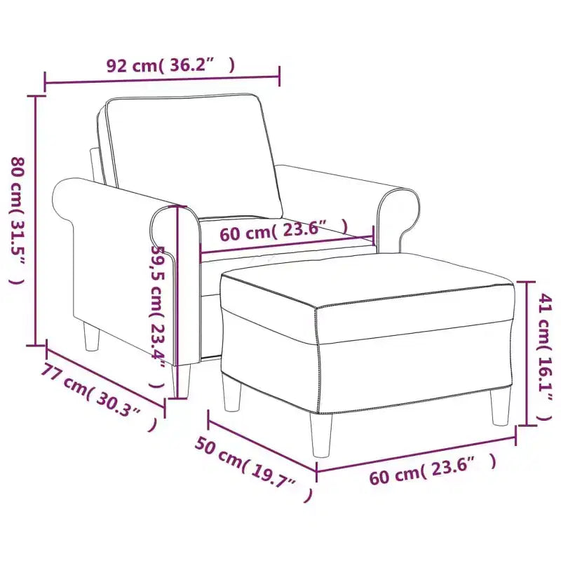 vidaXL Poltrona singola in tessuto grigio chiaro con poggiapiedi - Seduta resistente 100% poliestere per soggiorno, camera da letto, salotto - 36,2 x 30,3 x 31,5
