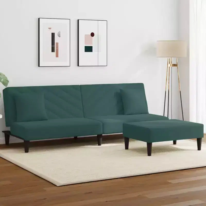 vidaXL Set Divano 2 pz. Convertibile/Divano Letto e Poggiapiedi, in Velluto Verde Scuro, per Soggiorno, Sala, Casa