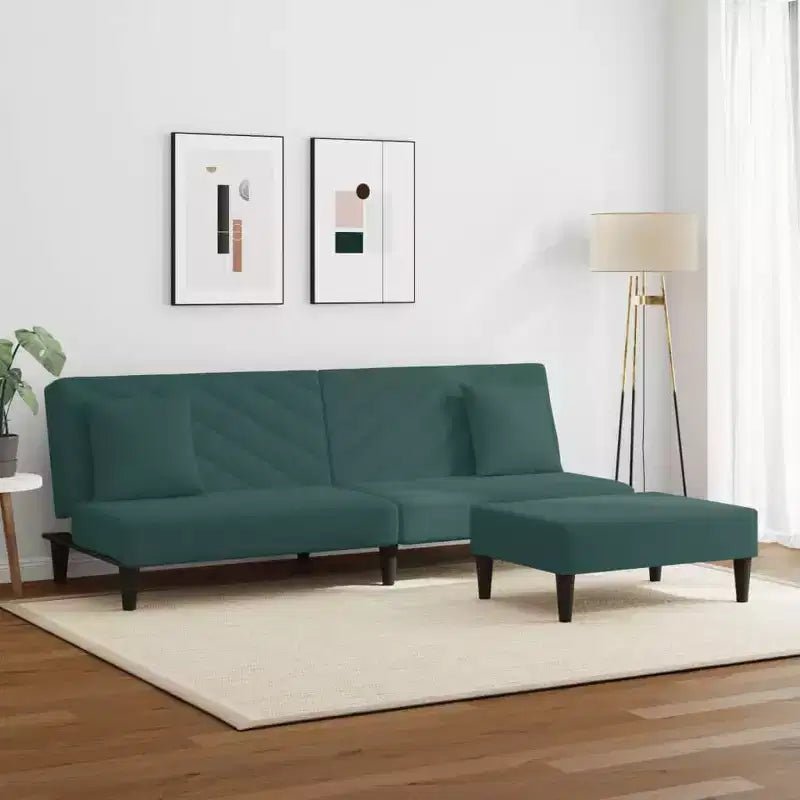 vidaXL Set Divano 2 pz. Convertibile/Divano Letto e Poggiapiedi, in Velluto Verde Scuro, per Soggiorno, Sala, Casa