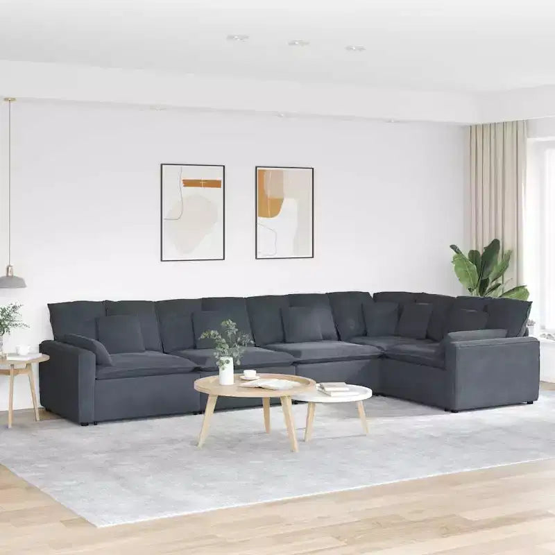 vidaXL Divano modulare grigio scuro in velluto (100% poliestere) a forma di L