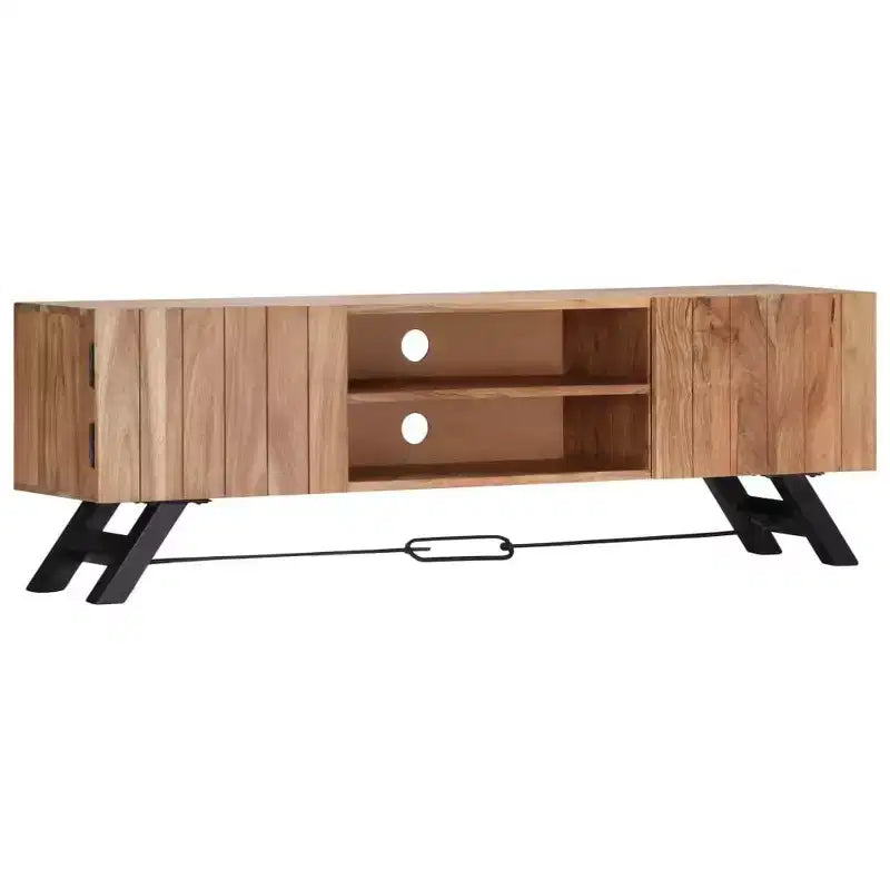 vidaXL Mobile TV, Mobile TV in legno massello di acacia con ante, Mobile TV rustico artigianale con scomparti, Supporto multimediale lucidato e laccato