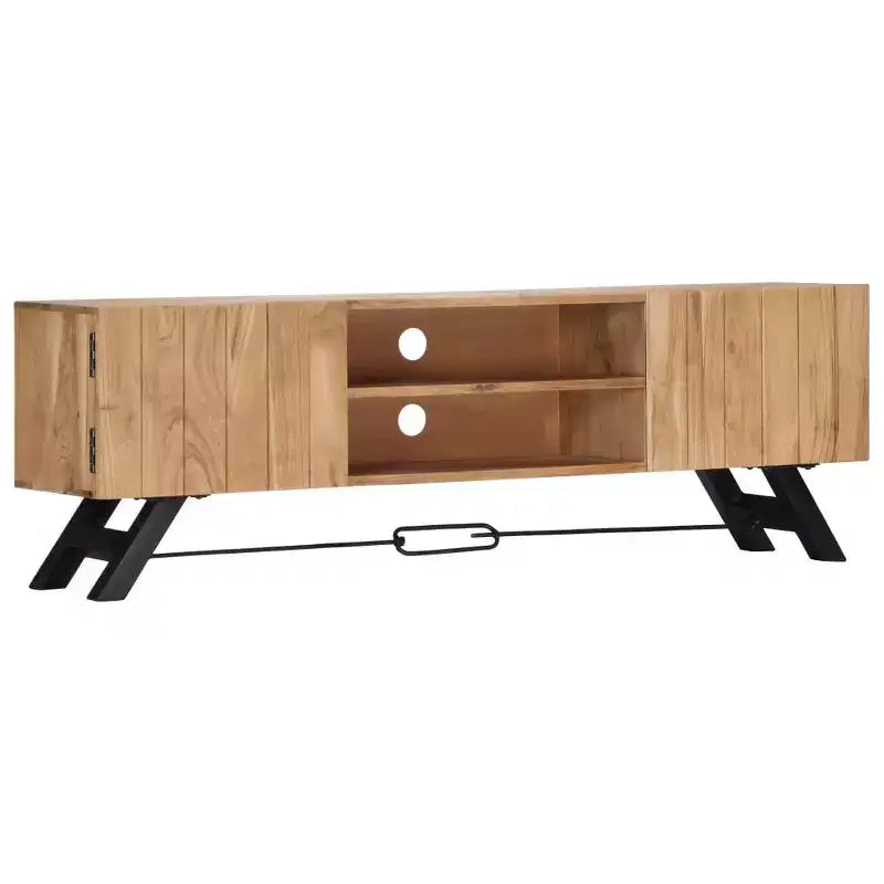 vidaXL Mobile TV, Mobile TV in legno massello di acacia con ante, Mobile TV rustico artigianale con scomparti, Supporto multimediale lucidato e laccato