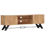 vidaXL Mobile TV, Mobile TV in legno massello di acacia con ante, Mobile TV rustico artigianale con scomparti, Supporto multimediale lucidato e laccato
