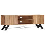 vidaXL Mobile TV, Mobile TV in legno massello di acacia con ante, Mobile TV rustico artigianale con scomparti, Supporto multimediale lucidato e laccato