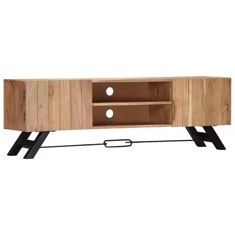 vidaXL Mobile TV, Mobile TV in legno massello di acacia con ante, Mobile TV rustico artigianale con scomparti, Supporto multimediale lucidato e laccato