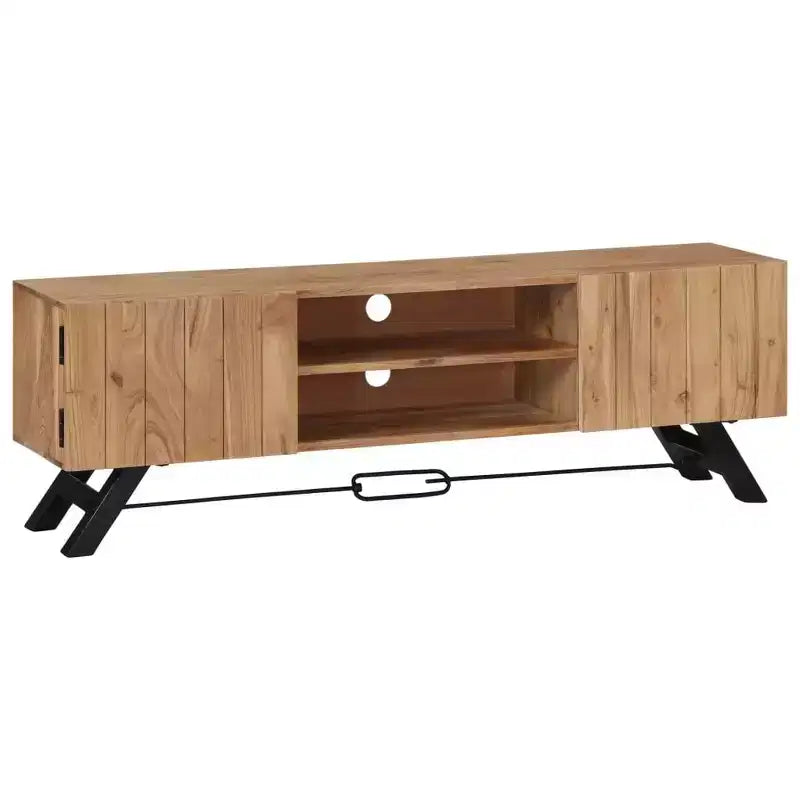 vidaXL Mobile TV, Mobile TV in legno massello di acacia con ante, Mobile TV rustico artigianale con scomparti, Supporto multimediale lucidato e laccato