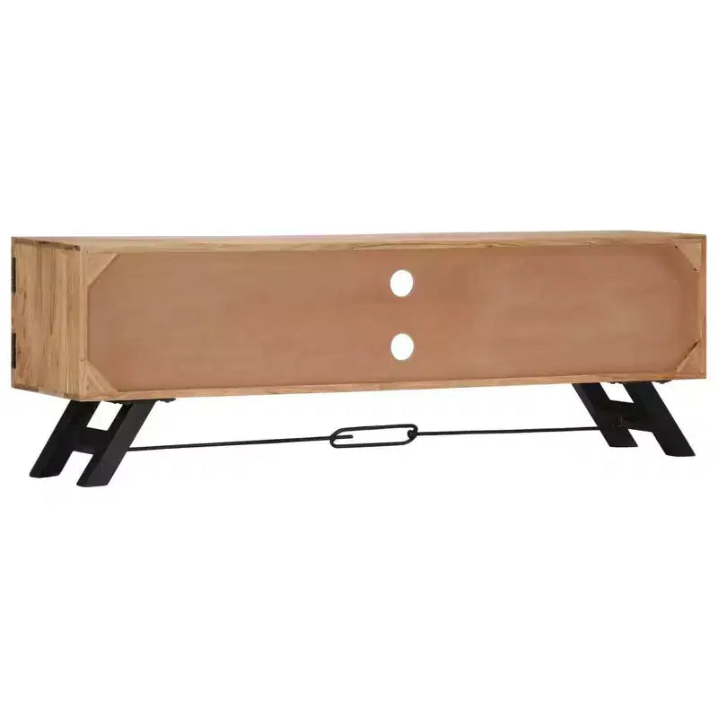 vidaXL Mobile TV, Mobile TV in legno massello di acacia con ante, Mobile TV rustico artigianale con scomparti, Supporto multimediale lucidato e laccato