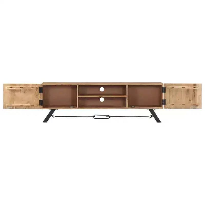 vidaXL Mobile TV, Mobile TV in legno massello di acacia con ante, Mobile TV rustico artigianale con scomparti, Supporto multimediale lucidato e laccato
