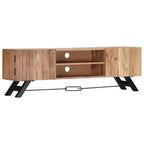 vidaXL Mobile TV, Mobile TV in legno massello di acacia con ante, Mobile TV rustico artigianale con scomparti, Supporto multimediale lucidato e laccato