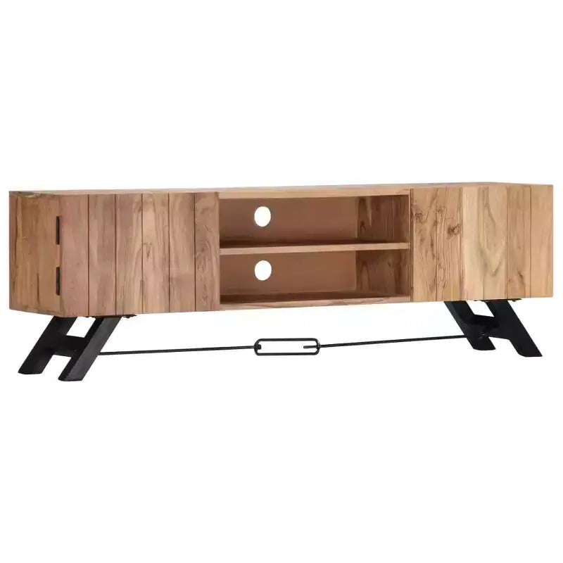 vidaXL Mobile TV, Mobile TV in legno massello di acacia con ante, Mobile TV rustico artigianale con scomparti, Supporto multimediale lucidato e laccato