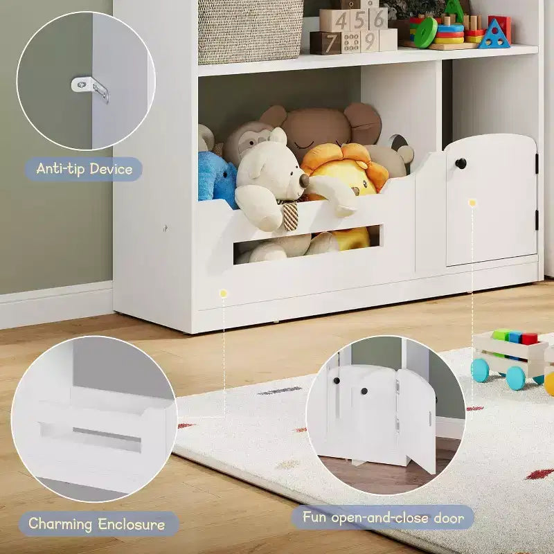 Libreria a 2 ripiani per bambini Acekool, organizer per libri e giocattoli a forma di casetta con luce con sensore di movimento, scaffale in legno per camera da letto o sala giochi