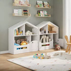 Libreria a 2 ripiani per bambini Acekool, organizer per libri e giocattoli a forma di casetta con luce con sensore di movimento, scaffale in legno per camera da letto o sala giochi