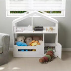 Libreria a 2 ripiani per bambini Acekool, organizer per libri e giocattoli a forma di casetta con luce con sensore di movimento, scaffale in legno per camera da letto o sala giochi